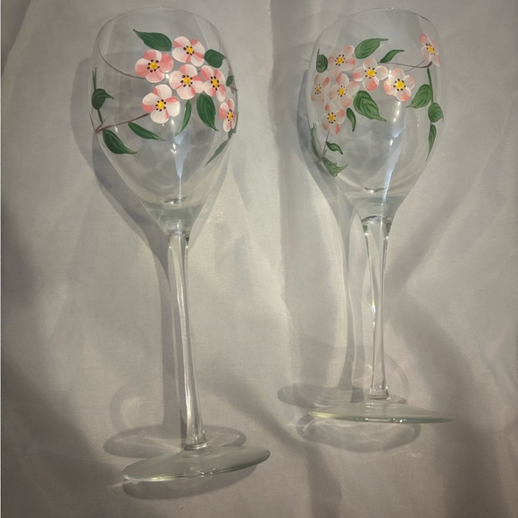 Other - Floral Hand-Painted Wine Glasses